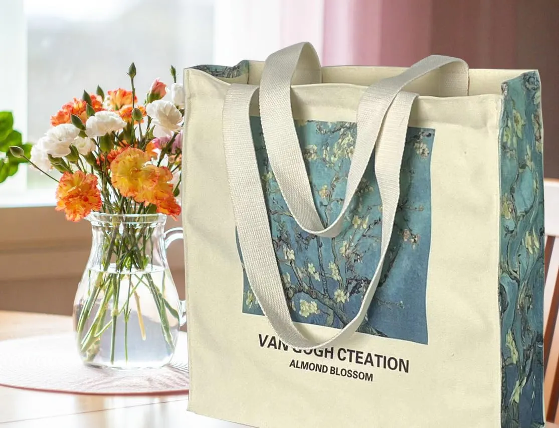 LZ Handbag Tote Bag Large Capacity Women's Canvas Bag Shopping Monet Oil Painting With Zipper Library, Carry Laptop