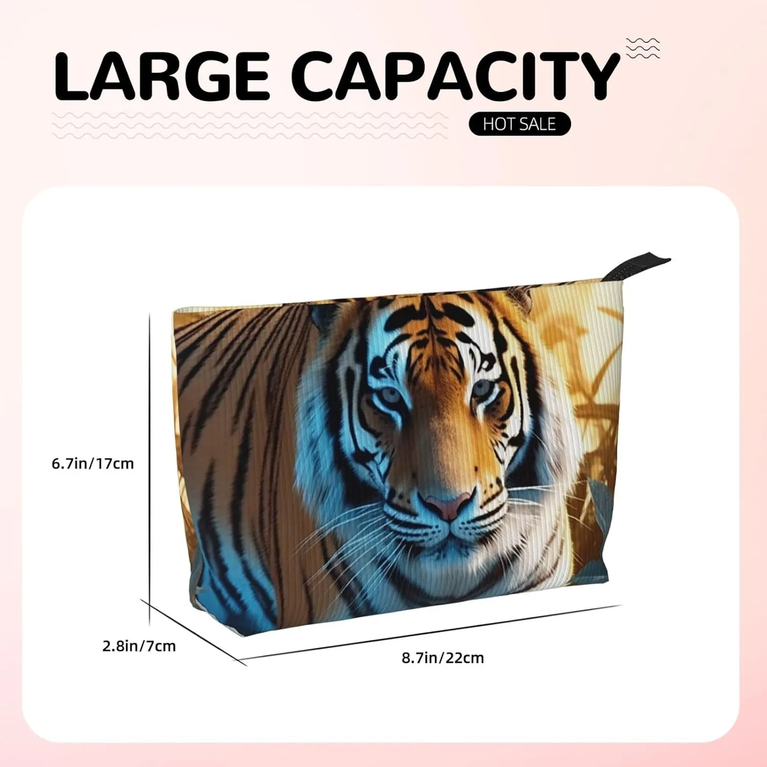 Makeup Bag for Women African Wildlife Tiger Cosmetic Bag Large Capacity Portable Makeup Organizer Bags Corduroy Travel Toiletry Bag Cute Aesthetic Zipper Makeup Pouch
