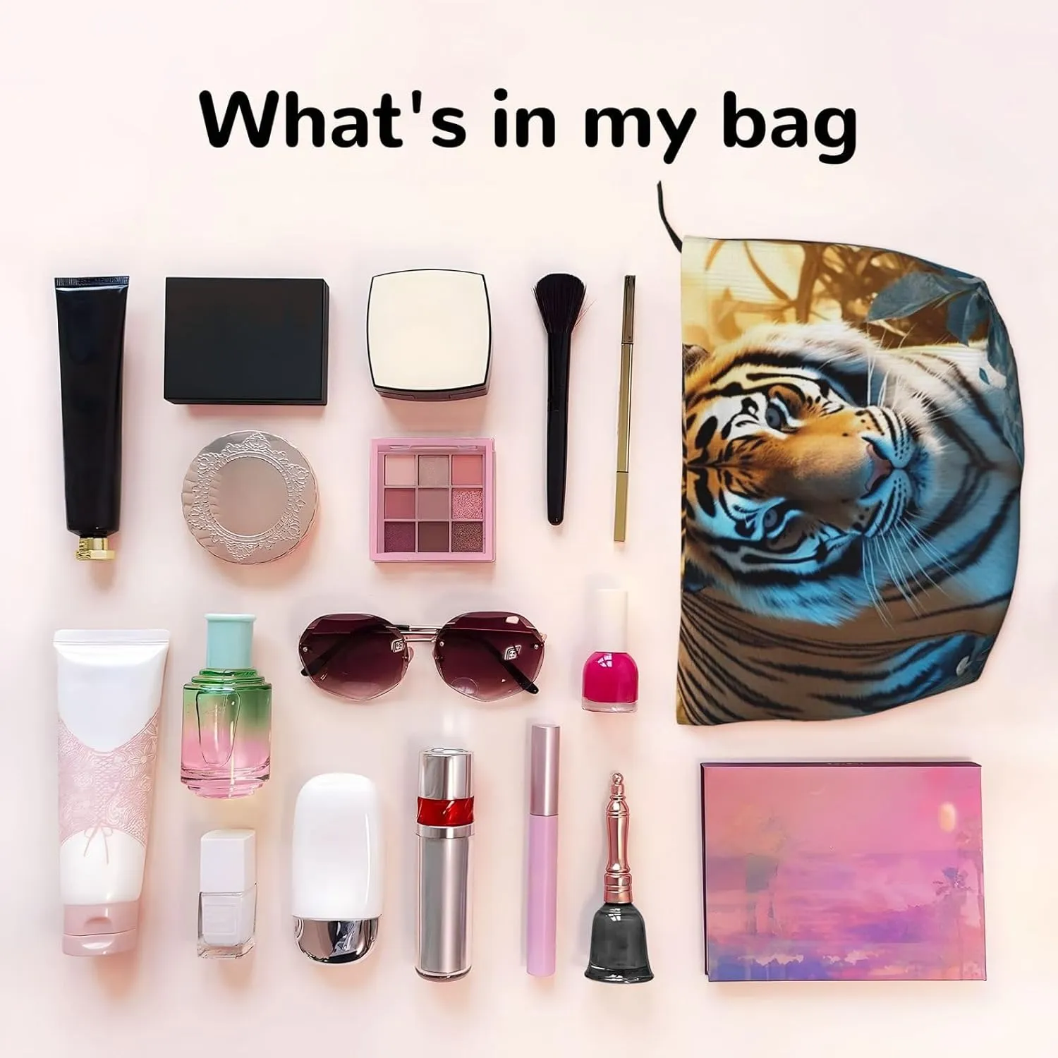 Makeup Bag for Women African Wildlife Tiger Cosmetic Bag Large Capacity Portable Makeup Organizer Bags Corduroy Travel Toiletry Bag Cute Aesthetic Zipper Makeup Pouch