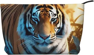 Makeup Bag for Women African Wildlife Tiger Cosmetic Bag Large Capacity Portable Makeup Organizer Bags Corduroy Travel Toiletry Bag Cute Aesthetic Zipper Makeup Pouch
