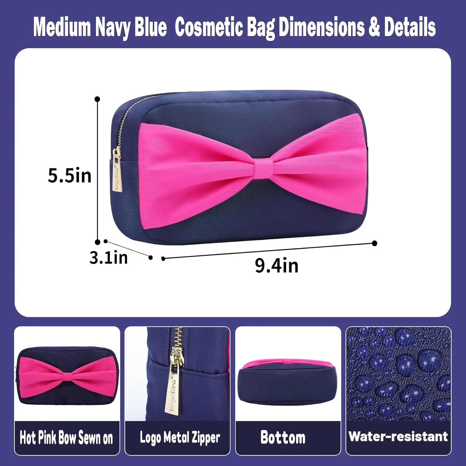 Makeup Bag Toiletry Bags for Traveling Women Stuff Bag Skin Care Bag Stoney Clover Dupes Makeup Organizer Cosmetic Pouch (M, NavyBlue-Bow)