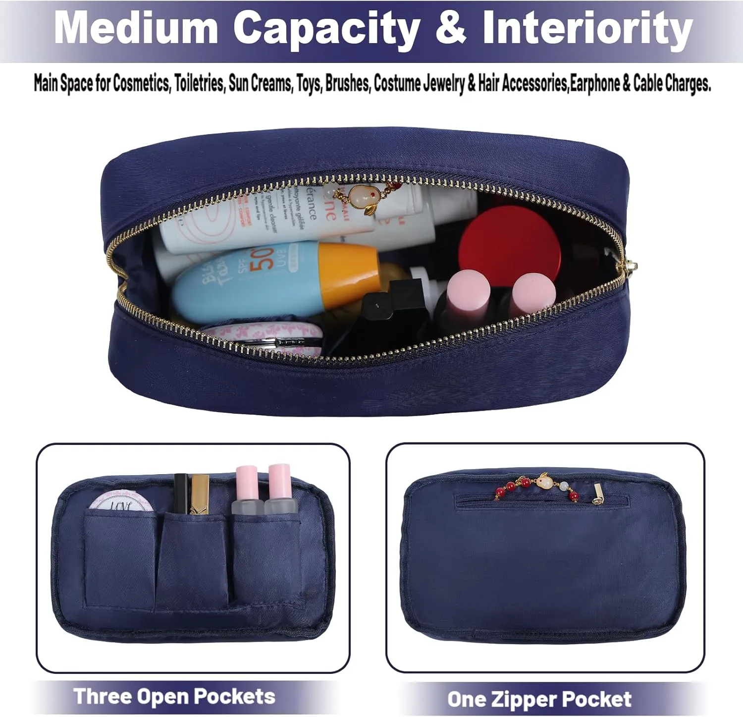 Makeup Bag Toiletry Bags for Traveling Women Stuff Bag Skin Care Bag Stoney Clover Dupes Makeup Organizer Cosmetic Pouch (M, NavyBlue-Bow)