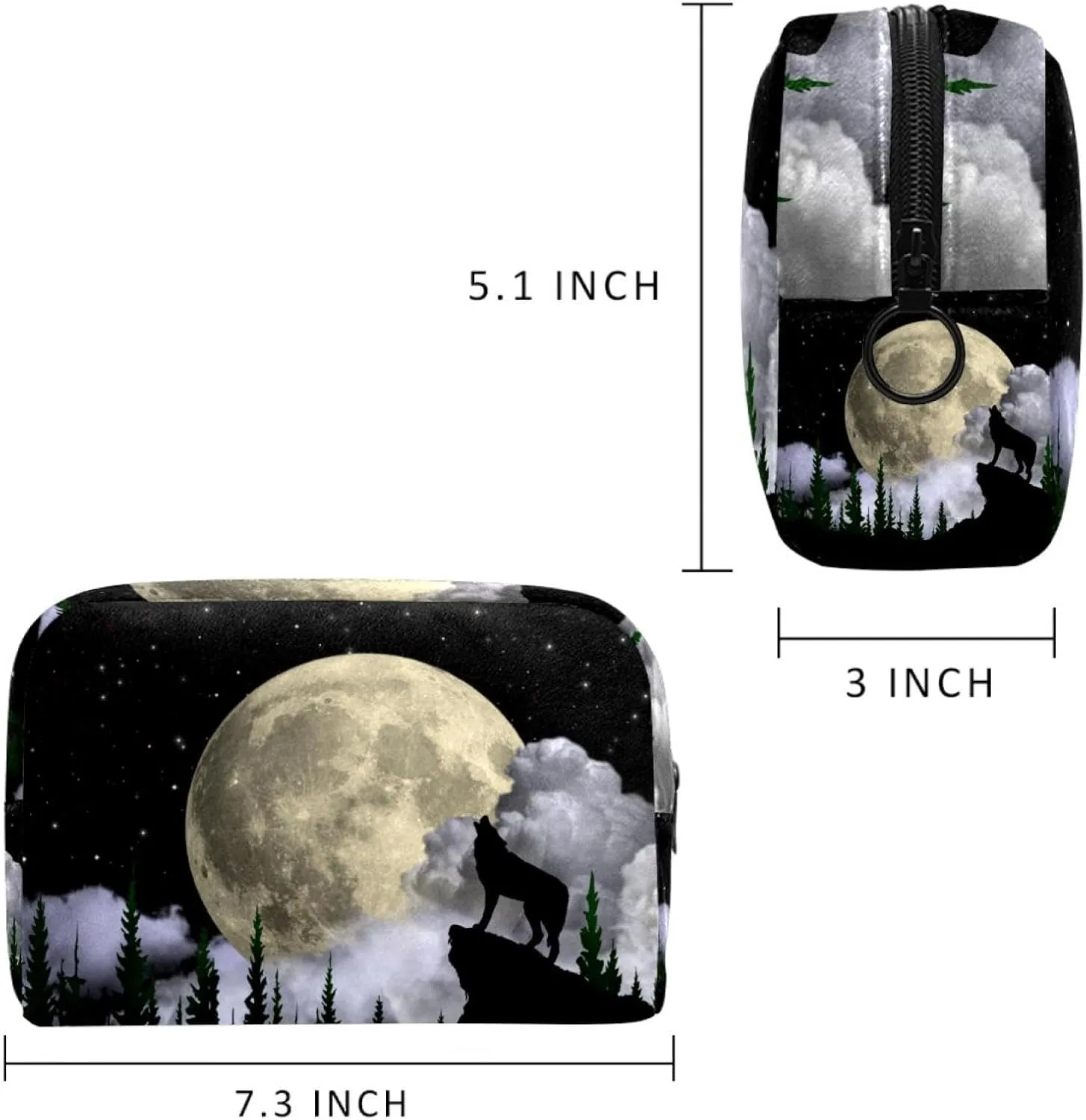 Makeup Organizer Bag, Aesthetic Moon Wolf Pencil Case Cosmetic Storage Bag Portable Toiletry Pouch for Women, Men, Traveling, School