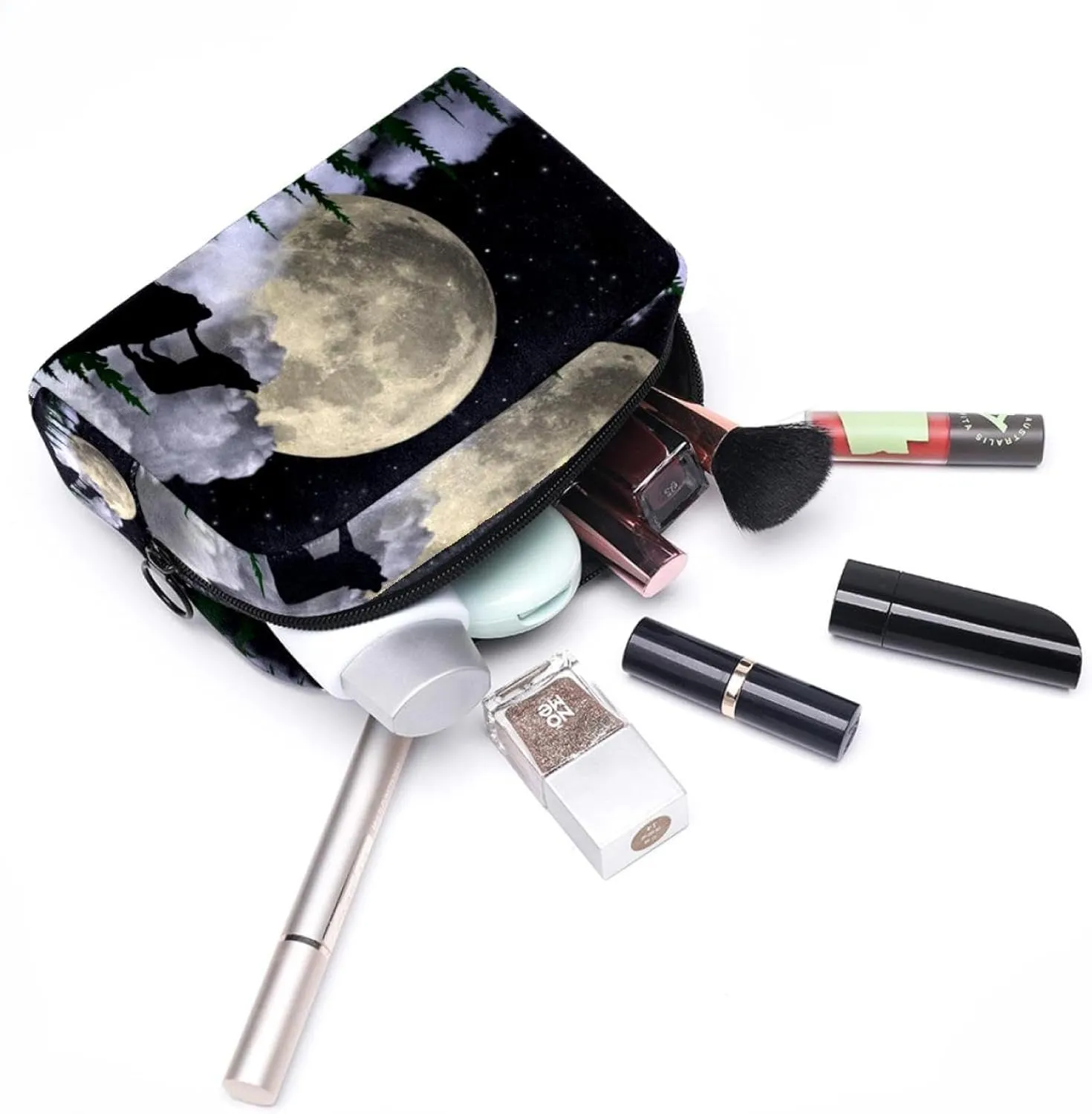 Makeup Organizer Bag, Aesthetic Moon Wolf Pencil Case Cosmetic Storage Bag Portable Toiletry Pouch for Women, Men, Traveling, School