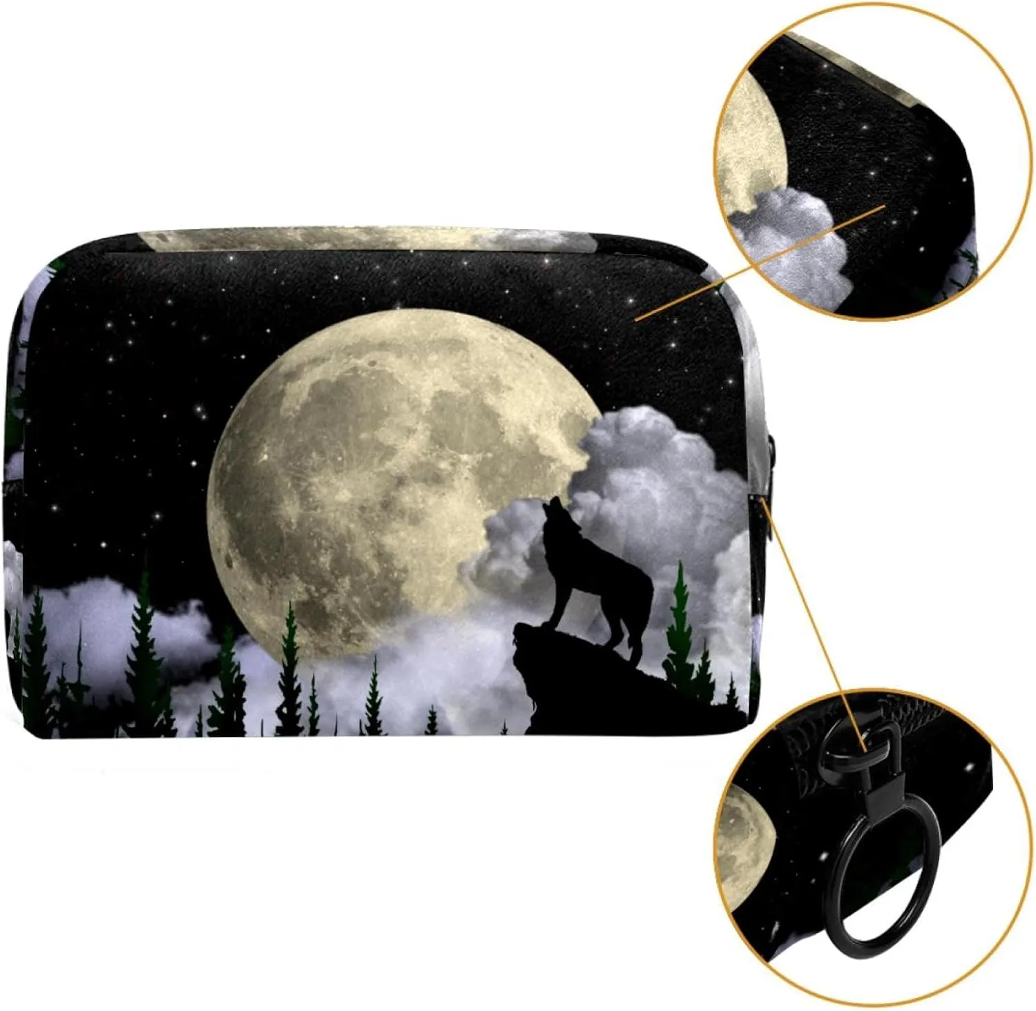 Makeup Organizer Bag, Aesthetic Moon Wolf Pencil Case Cosmetic Storage Bag Portable Toiletry Pouch for Women, Men, Traveling, School