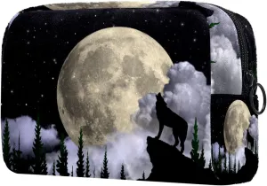 Makeup Organizer Bag, Aesthetic Moon Wolf Pencil Case Cosmetic Storage Bag Portable Toiletry Pouch for Women, Men, Traveling, School