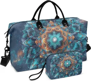Mandala Floral Space Duffel Bags Traveling Duffle Bag for Women with Toiletry Bag Women's Gym Bag Weekender Bags