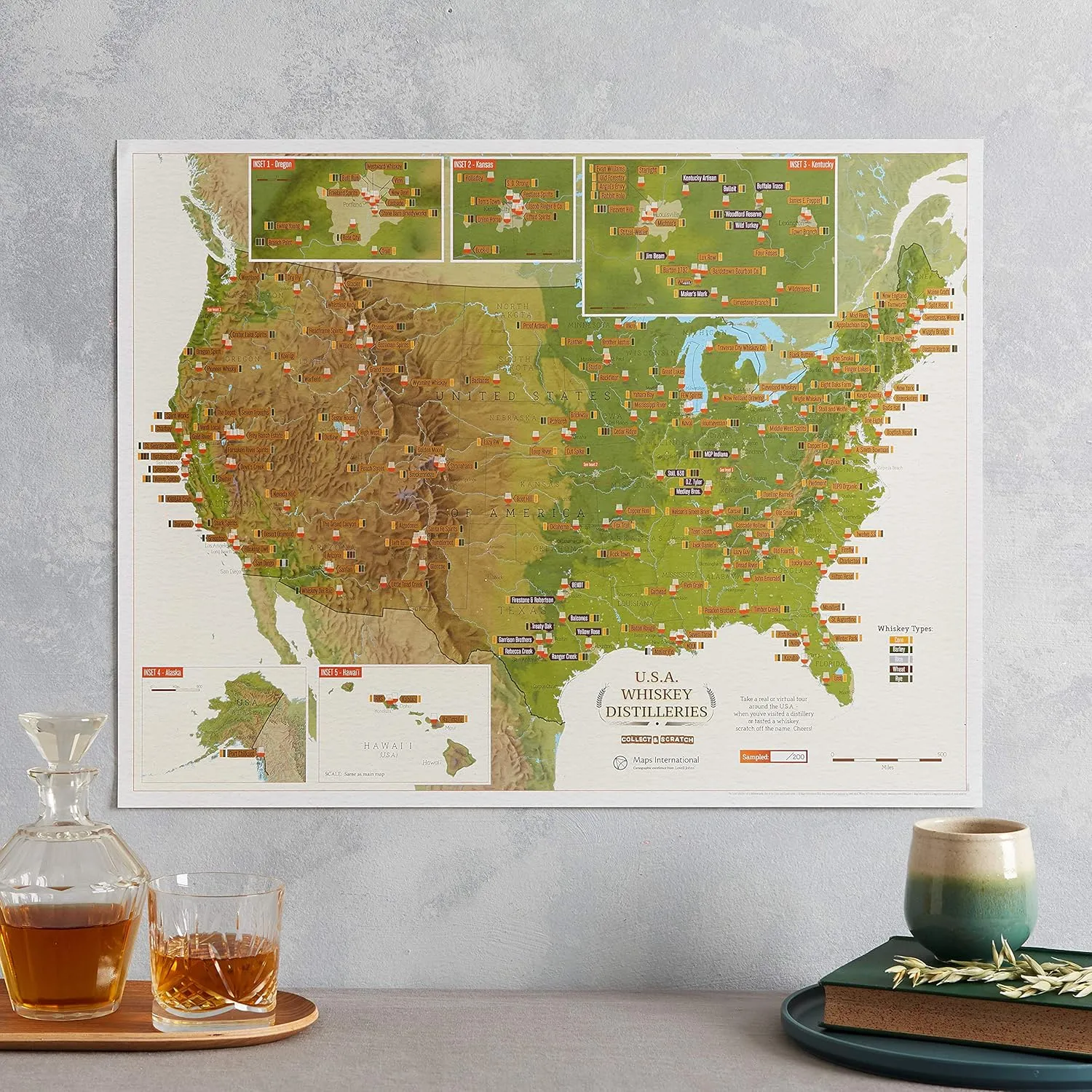 Maps International Scratch Off USA Whiskey Distilleries Poster - Ideal Gift for Men Whiskey Lovers - 17 x 22
