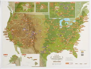 Maps International Scratch Off USA Whiskey Distilleries Poster - Ideal Gift for Men Whiskey Lovers - 17 x 22