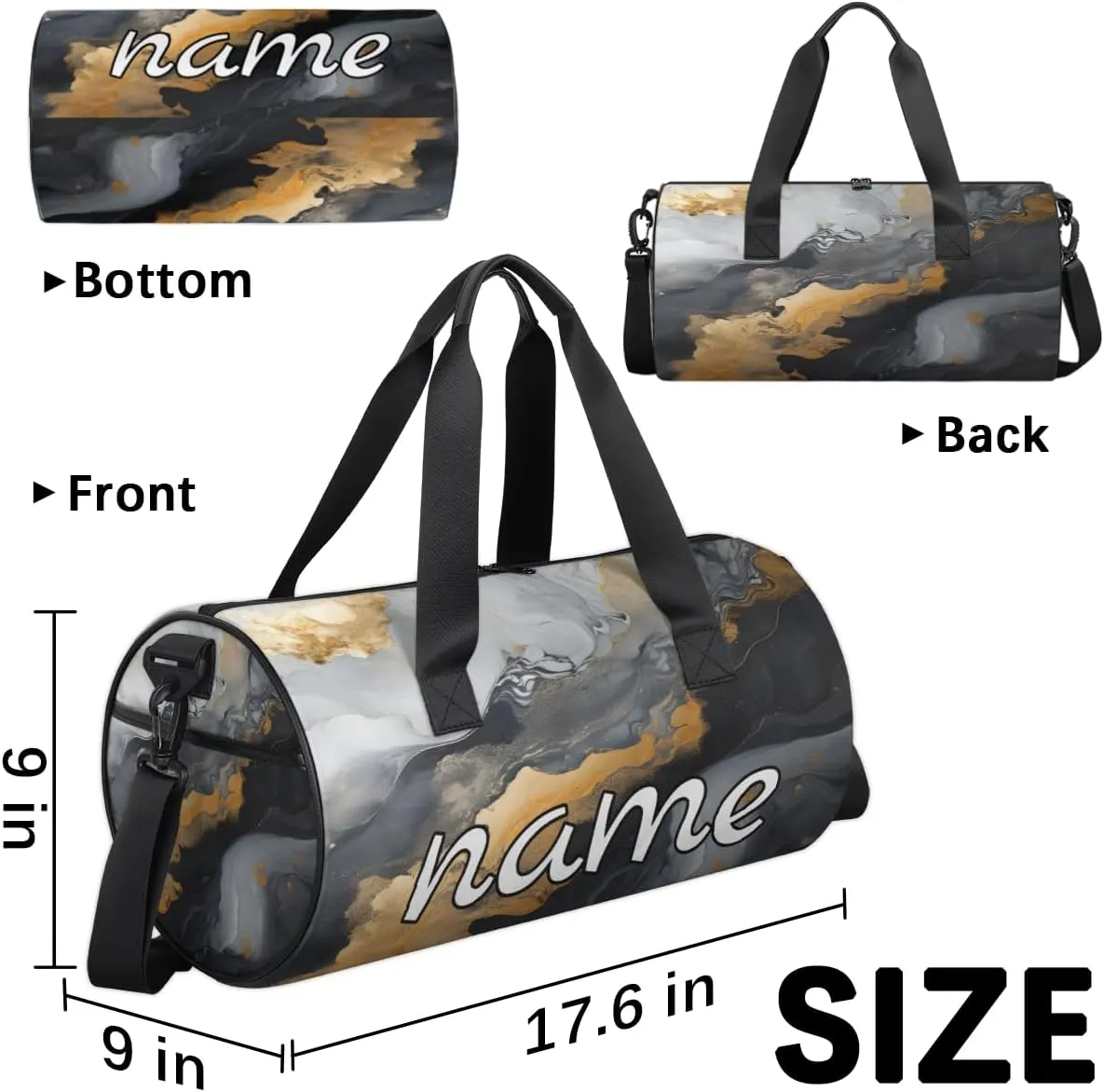 Marble Print Personalized Dance Bags, Marble Print Custom Sport Duffel Bag Travel Duffle Bag Overnight Weekender Bag