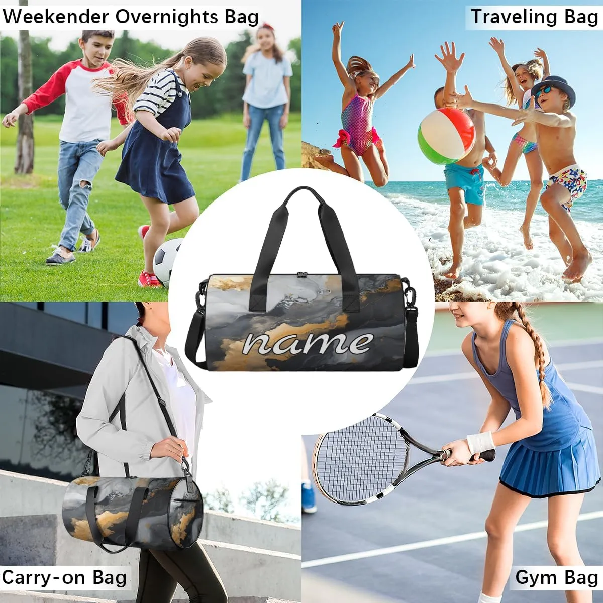 Marble Print Personalized Dance Bags, Marble Print Custom Sport Duffel Bag Travel Duffle Bag Overnight Weekender Bag