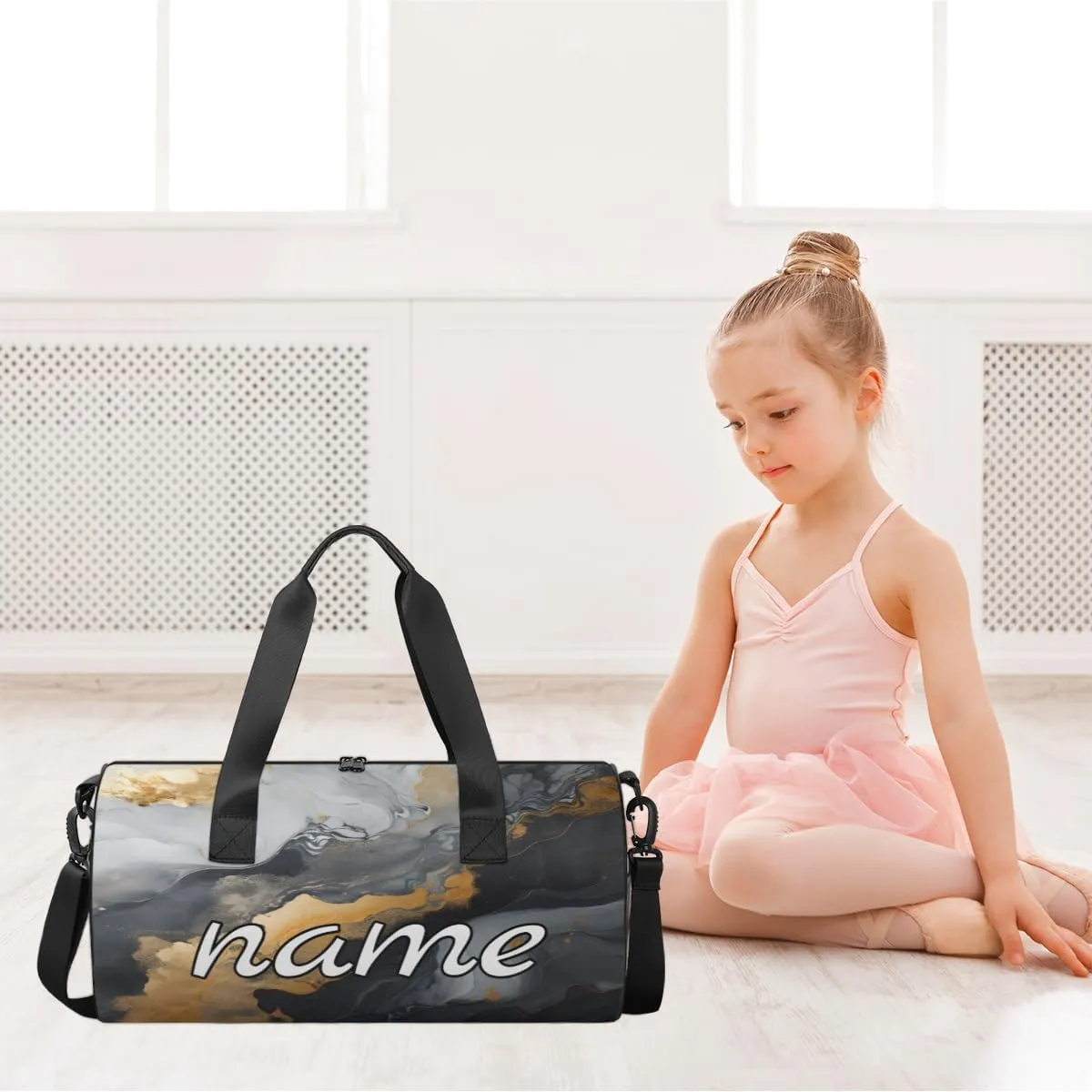 Marble Print Personalized Dance Bags, Marble Print Custom Sport Duffel Bag Travel Duffle Bag Overnight Weekender Bag