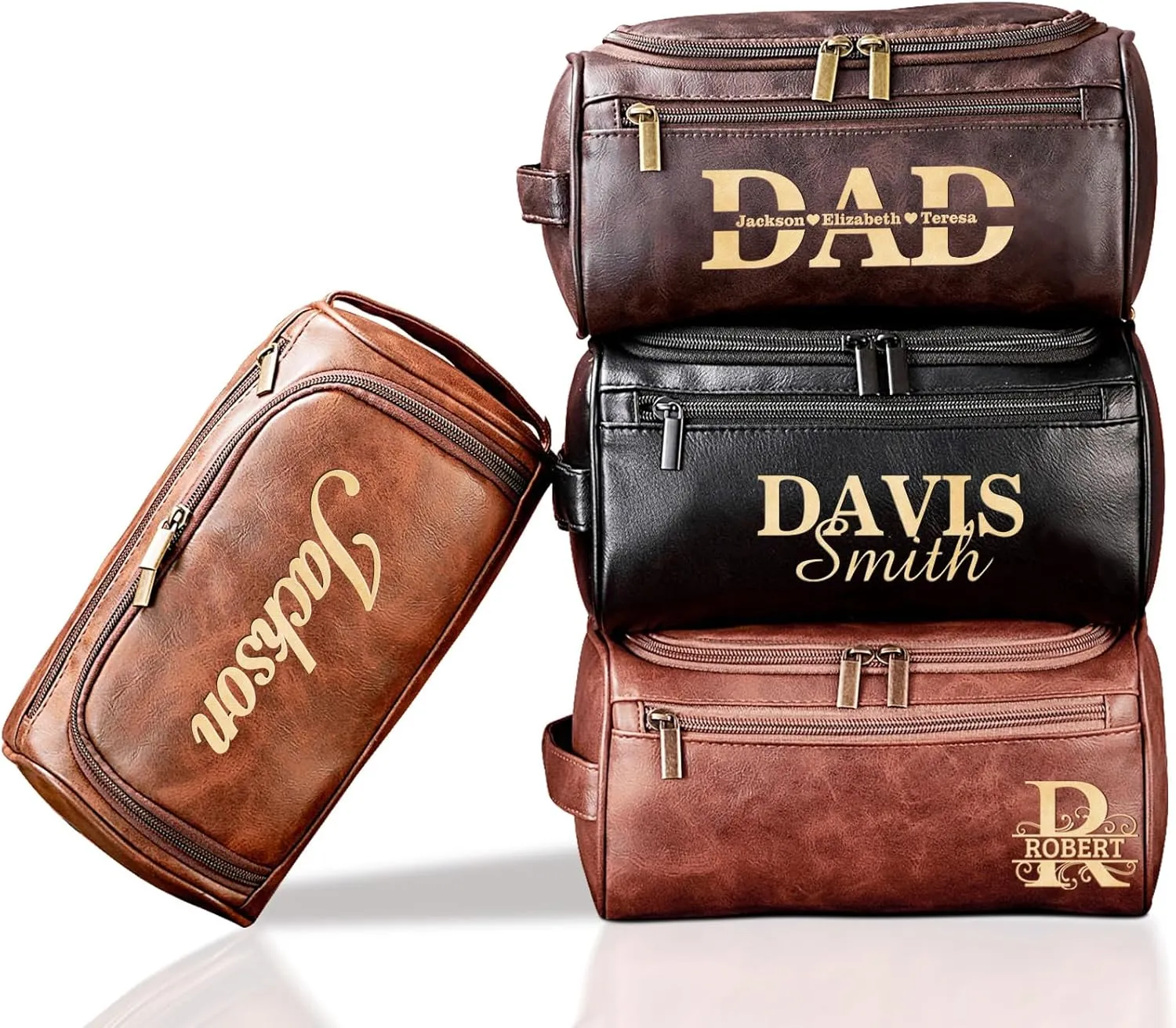 MATONGO Personalized Fathers Day Birthday Gifts for Dad, Leather Toiletry Bag for Men with Engraved Initials Name, Custom Shaving Travel Bag, Dopp Kit for Papa Grandpa Husband, Christmas Wedding Gift