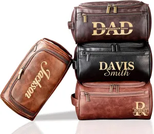 MATONGO Personalized Fathers Day Birthday Gifts for Dad, Leather Toiletry Bag for Men with Engraved Initials Name, Custom Shaving Travel Bag, Dopp Kit for Papa Grandpa Husband, Christmas Wedding Gift