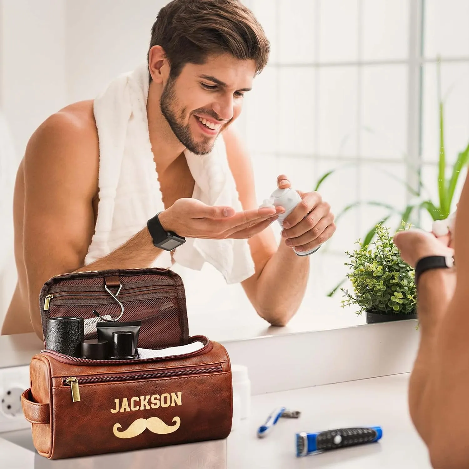 MATONGO Personalized Fathers Day Birthday Gifts for Dad, Leather Toiletry Bag for Men with Engraved Initials Name, Custom Shaving Travel Bag, Dopp Kit for Papa Grandpa Husband, Christmas Wedding Gift