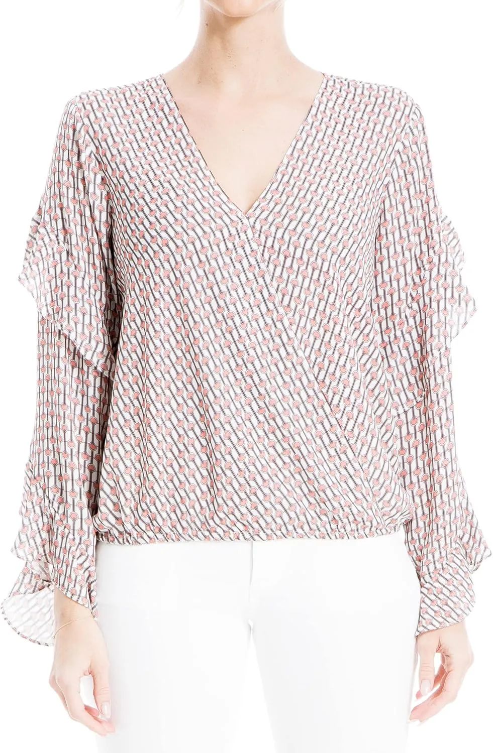 Max Studio Women's Crepe Long Sleeve Faux Wrap Blouse