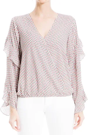 Max Studio Women's Crepe Long Sleeve Faux Wrap Blouse