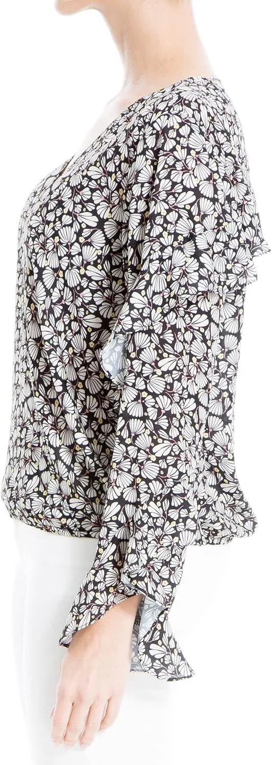 Max Studio Women's Crepe Long Sleeve Faux Wrap Blouse