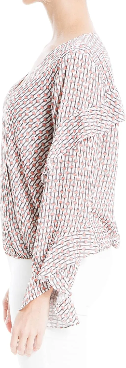 Max Studio Women's Crepe Long Sleeve Faux Wrap Blouse