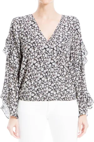 Max Studio Women's Crepe Long Sleeve Faux Wrap Blouse