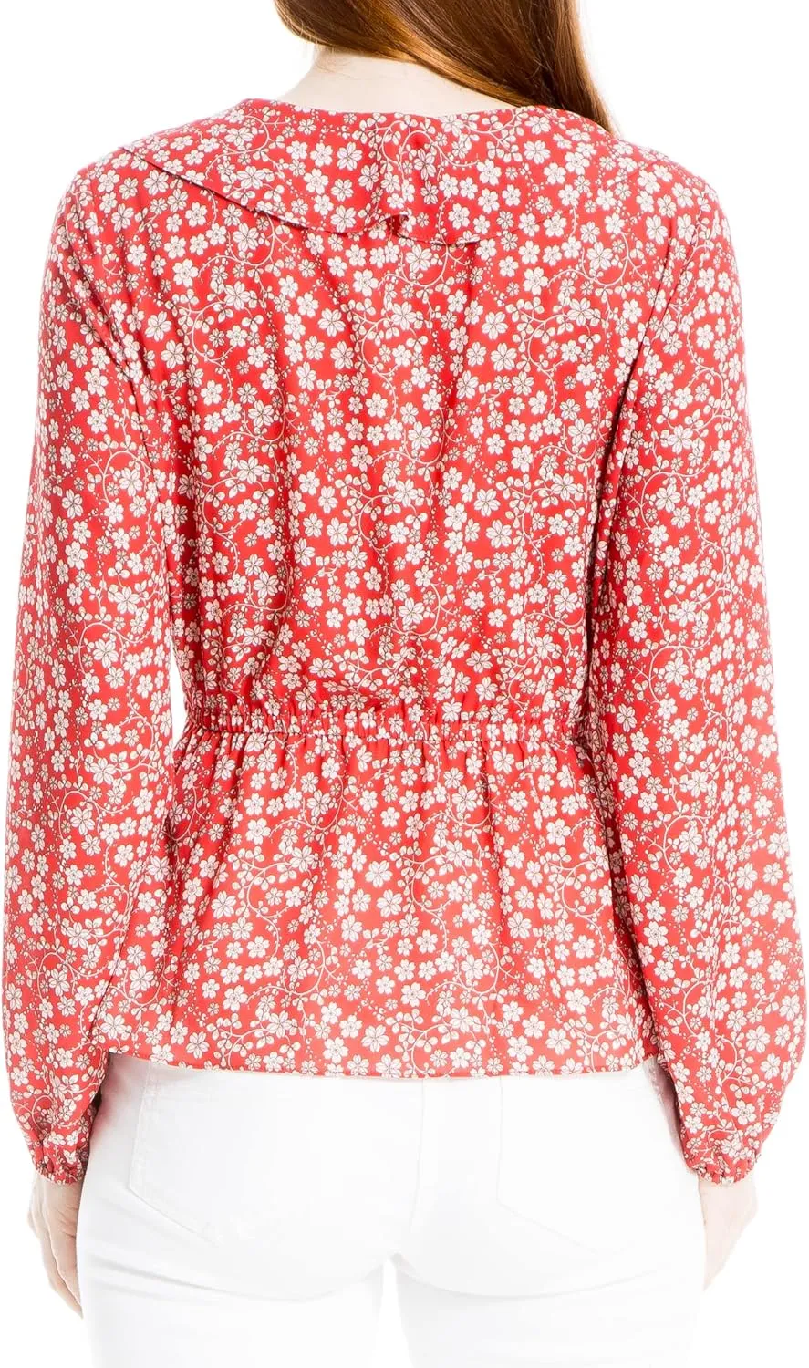 Max Studio Women's Plus Size Long Sleeve Wrap Ruffle Front Top