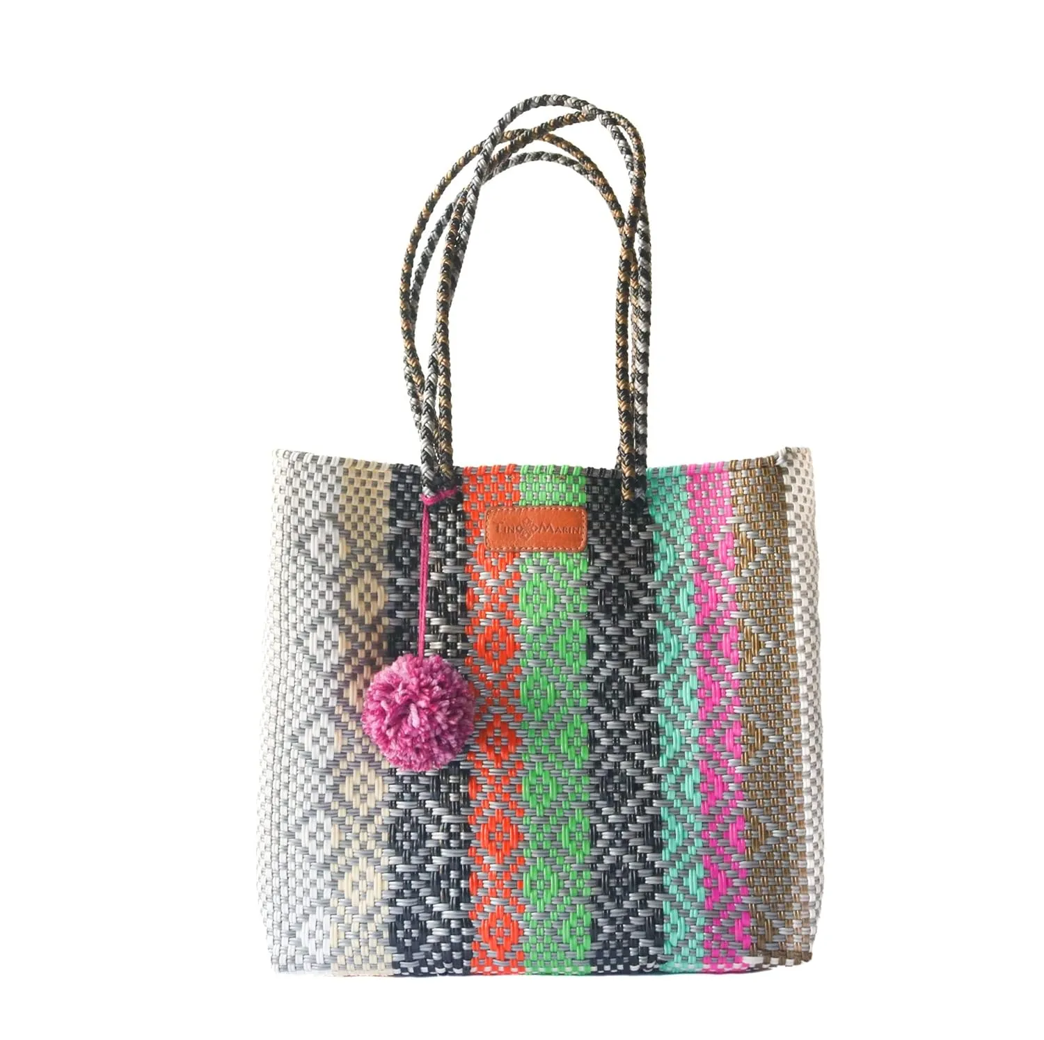 Maya Woven Tote Bag, Handwoven Recycled Plastic Tote, Oaxaca Mexican Woven Purse, Water-Resistant Beach Bag, Summer Bag, Everyday Tote