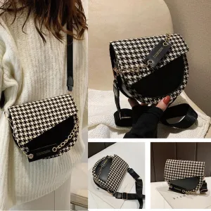 Mayred black and white check pattern thousand bird check pattern women's shoulder bag saddle bag fashion woolen crossbody bag