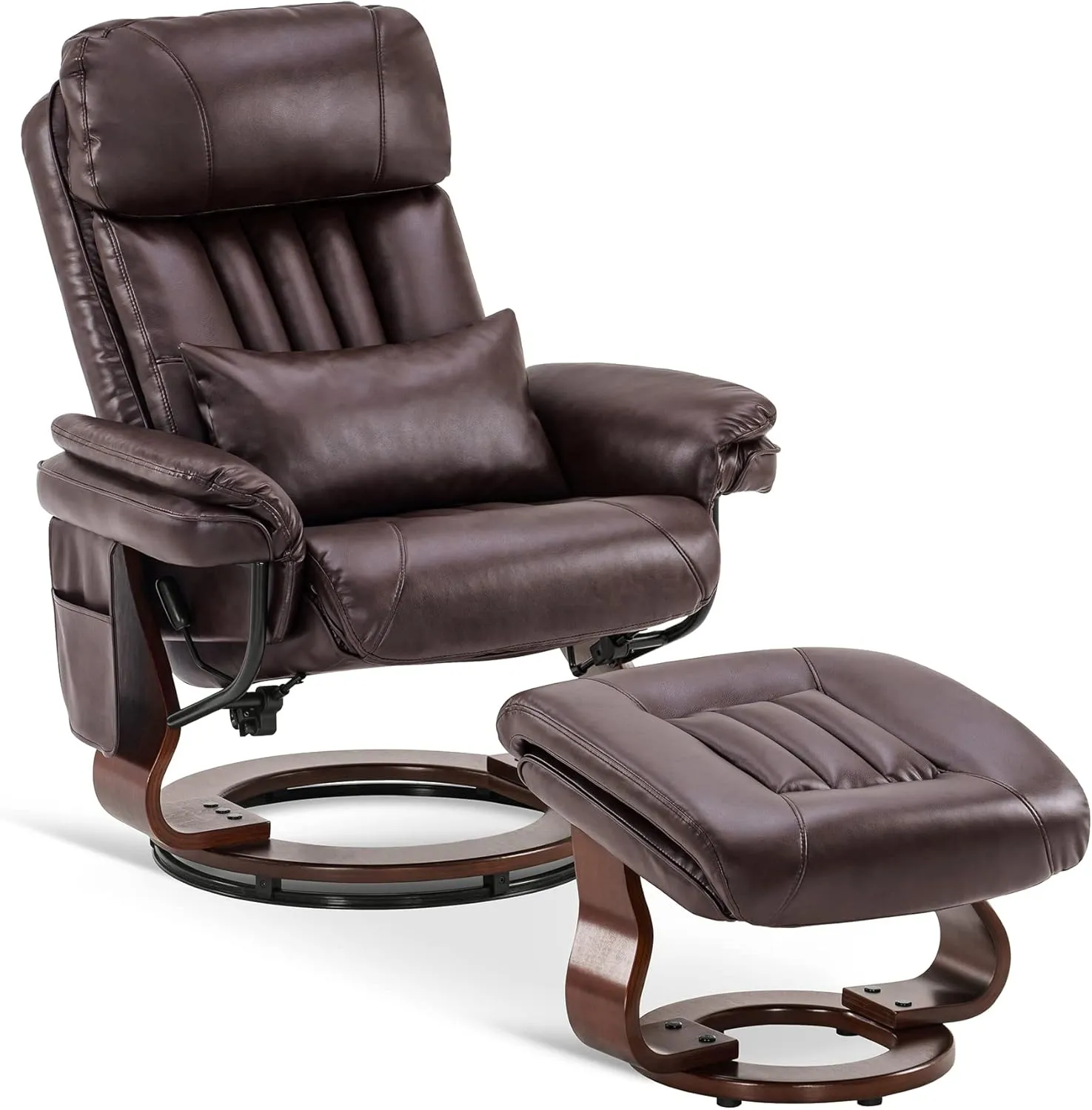 MCombo Swivel Recliner with Ottoman, Faux Leather TV Chair with Vibration Massage, Ideal for Small Space, Living Room & Bedroom (Faux Leather, Dark Brown)