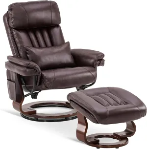 MCombo Swivel Recliner with Ottoman, Faux Leather TV Chair with Vibration Massage, Ideal for Small Space, Living Room & Bedroom (Faux Leather, Dark Brown)
