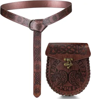 Medieval Belt for Men Viking Leather Belt Pouch Renaissance Knight Leather Belt Bag Ren Faire LARP Costume Accessories