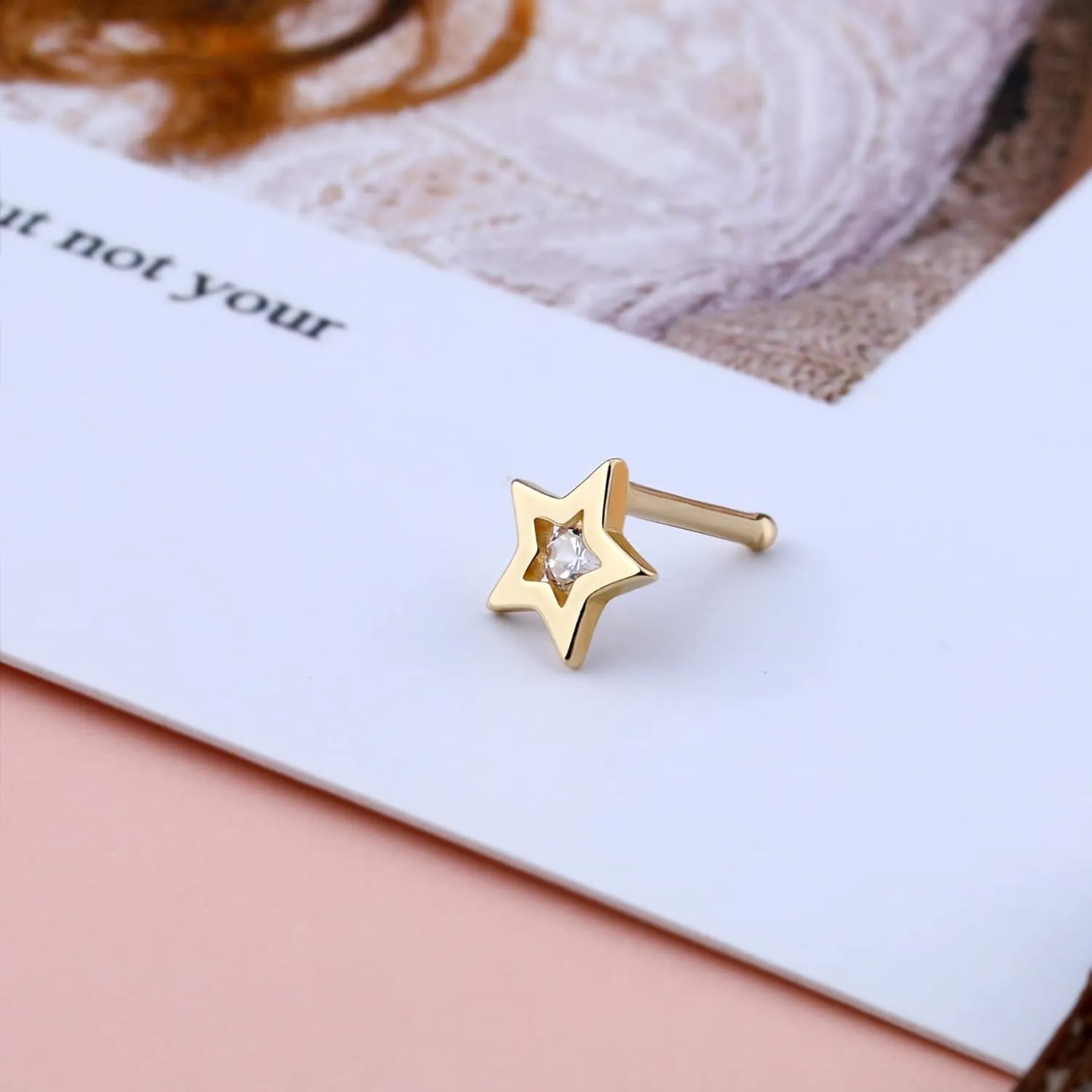 MeIighting Gold Nose Rings 9K 20G Heart Nose Stud Shaped Clear Round CZ Star Nose Piercing Jewelry for Women Men Real Gold