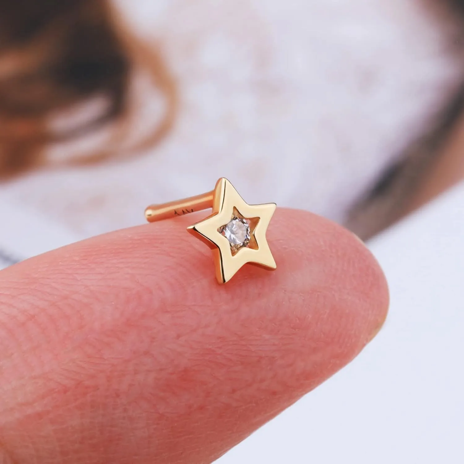 MeIighting Gold Nose Rings 9K 20G Heart Nose Stud Shaped Clear Round CZ Star Nose Piercing Jewelry for Women Men Real Gold