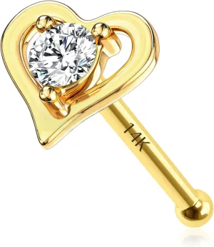 MeIighting Gold Nose Rings 9K 20G Heart Nose Stud Shaped Clear Round CZ Star Nose Piercing Jewelry for Women Men Real Gold
