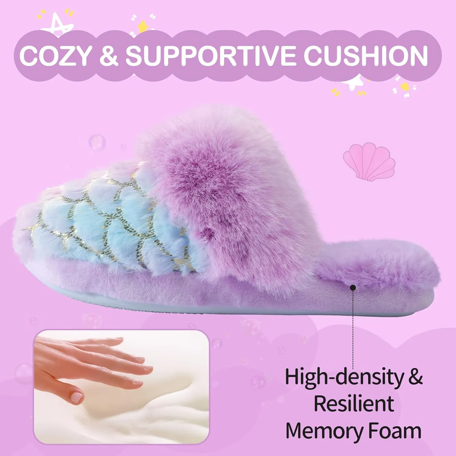 MEJORMEN Girls Cute Cat Slippers for Toddler Kids Fuzzy Slip-on Bedroom Shoes Warm Memory Foam Indoor House Slippers