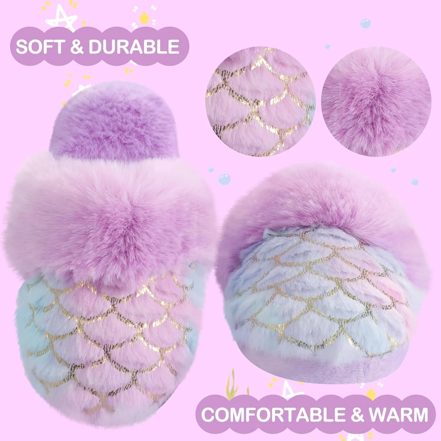 MEJORMEN Girls Cute Cat Slippers for Toddler Kids Fuzzy Slip-on Bedroom Shoes Warm Memory Foam Indoor House Slippers