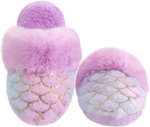 MEJORMEN Girls Cute Cat Slippers for Toddler Kids Fuzzy Slip-on Bedroom Shoes Warm Memory Foam Indoor House Slippers