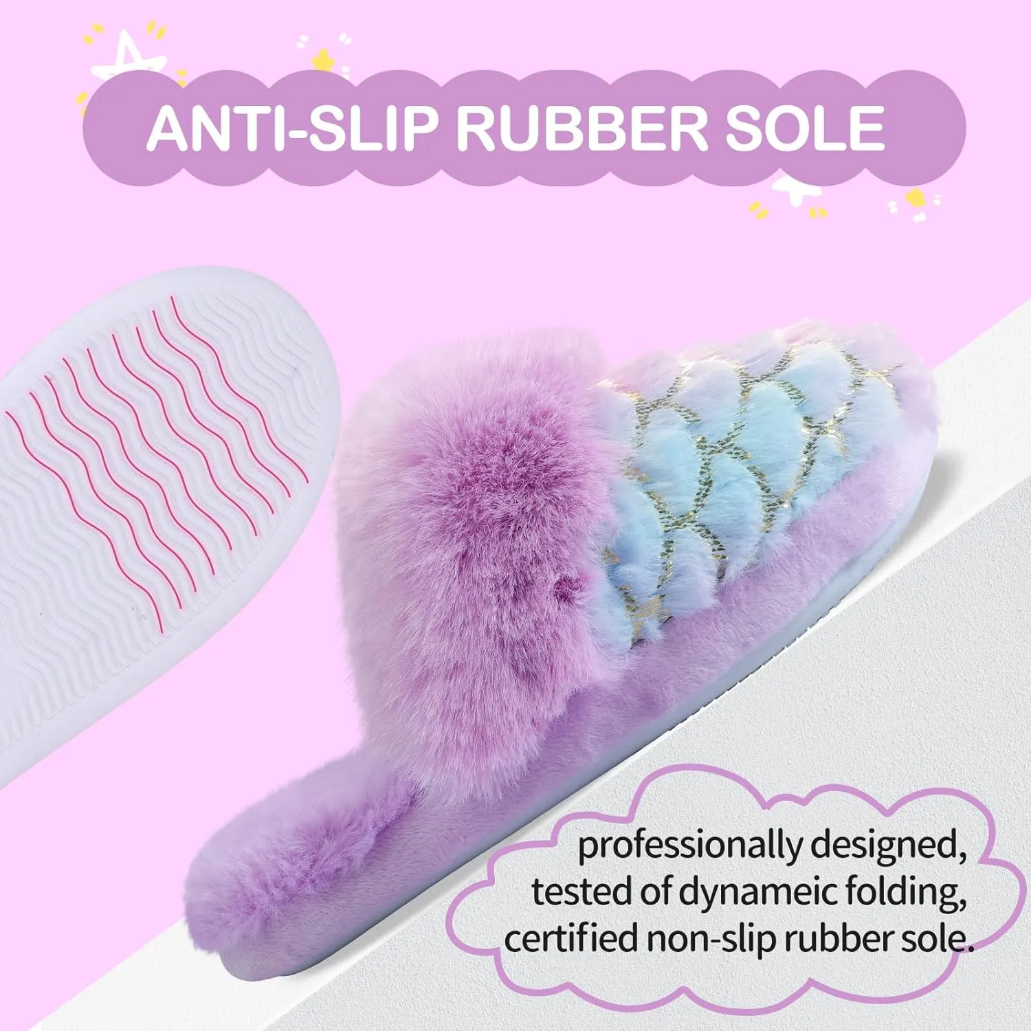 MEJORMEN Girls Cute Cat Slippers for Toddler Kids Fuzzy Slip-on Bedroom Shoes Warm Memory Foam Indoor House Slippers