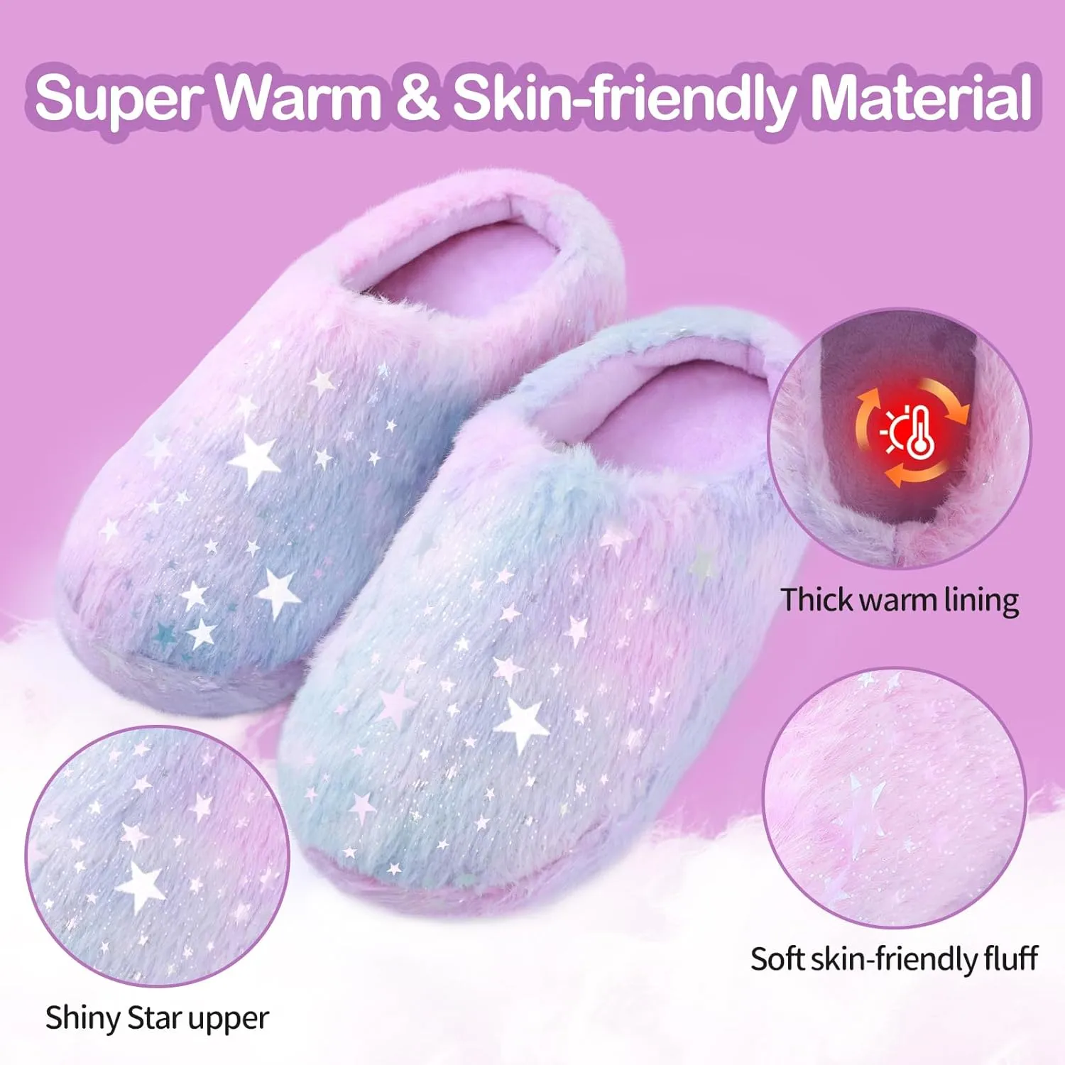MEJORMEN Girls Fluffy House Slippers Cozy Plush Slip-on House Shoes Kids Warm Bedroom Slippers Memory Foam Slippers for Indoor Outdoor