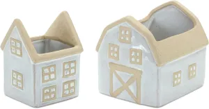 Melrose 85785 House Planter, Set of 2, 5.5" L x 5.5" H, Porcelain