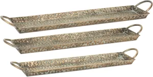 Melrose International Tray (Set of 3) 21.5" L, 23.75" L, 26" L Metal