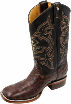 Men Genuine Cowhide Leather Square Toe Ostrich Print Western Cowboy