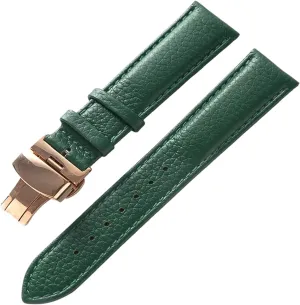 Men Lychee Pattern Soft Colorful Genuine Leather Watch Strap with Quick Release Butterfly Buckle Replacement Accessories(Green,17mm)