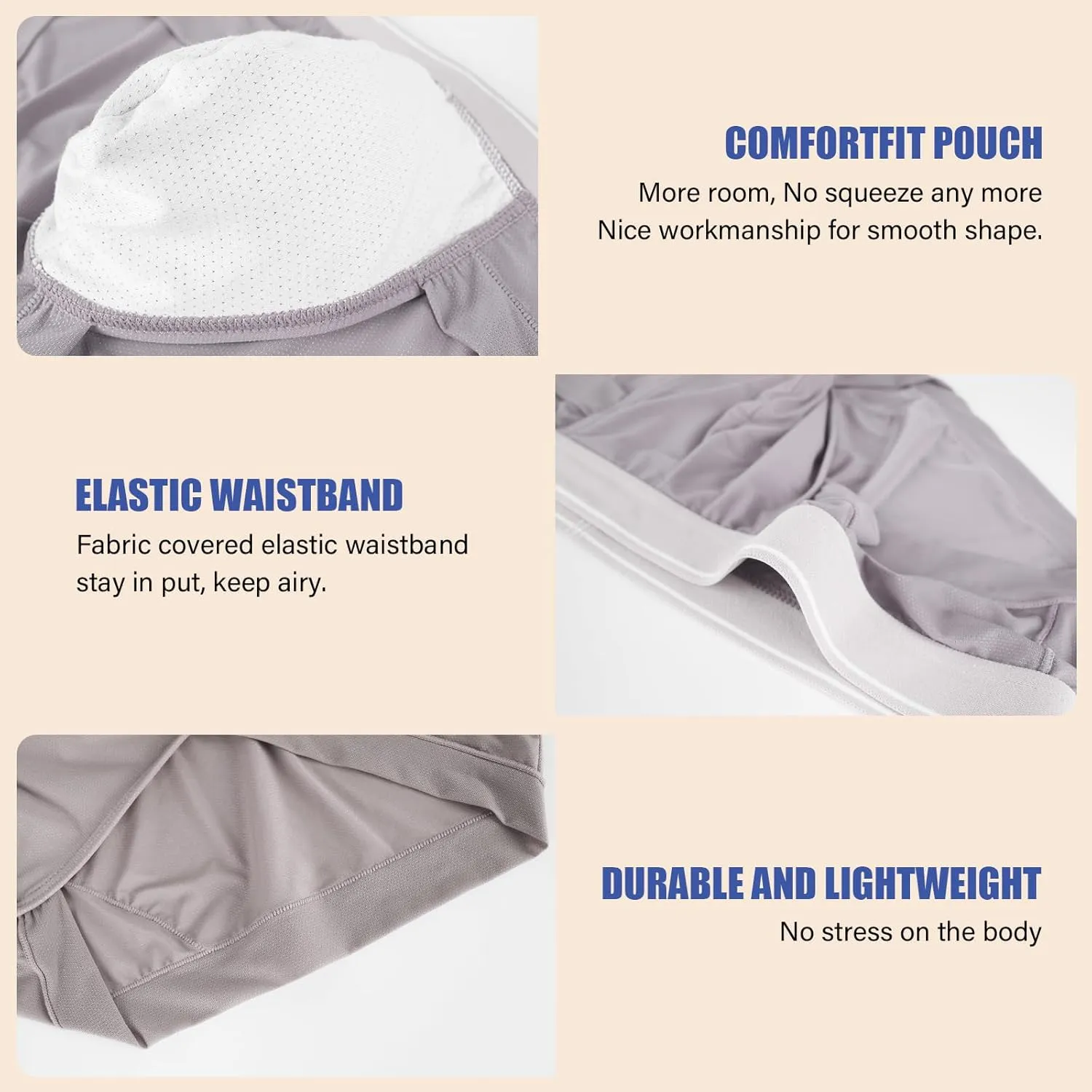 Men's Briefs Underwear Silky Bikinis Thongs No Fly Pouch Moisture-Wicking Underpants for Men Multi pack