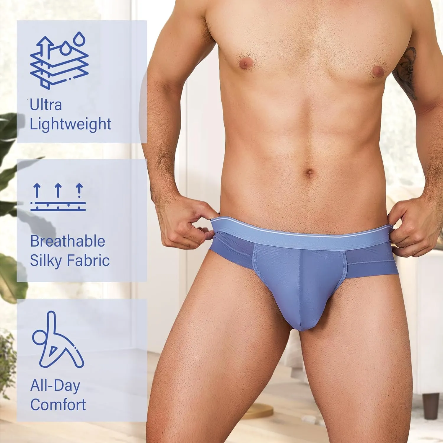 Men's Briefs Underwear Silky Bikinis Thongs No Fly Pouch Moisture-Wicking Underpants for Men Multi pack