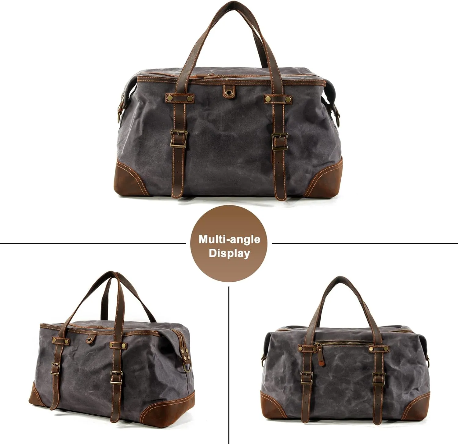 Men's Canvas Duffle Bag Large Capacity Travel Crossbody Shoulder Bag Weekend Convenient Carry On Luggage Bags Unisex (Grey)