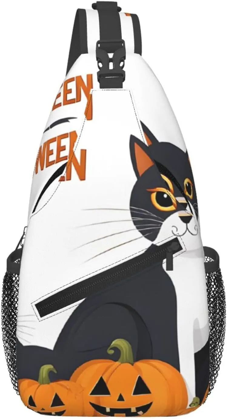 Men's Cross Chest Bag Diagonally(Happy-Halloween-Day-Trick-Or-Treat), Crossbody Shoulder Bag Travel Hiking Daypack for Women