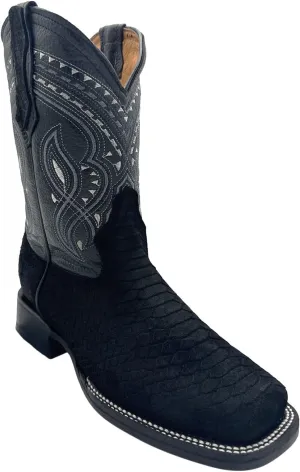 Mens Exotic Snakeskin Square Toe Phyton Print Genuine Leather Western Boots