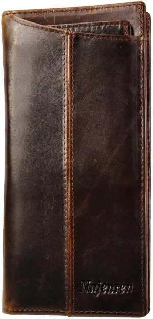 Mens Genuine Leather Bifold Wallet Organizer Checkbook Card Case Long (Brown)