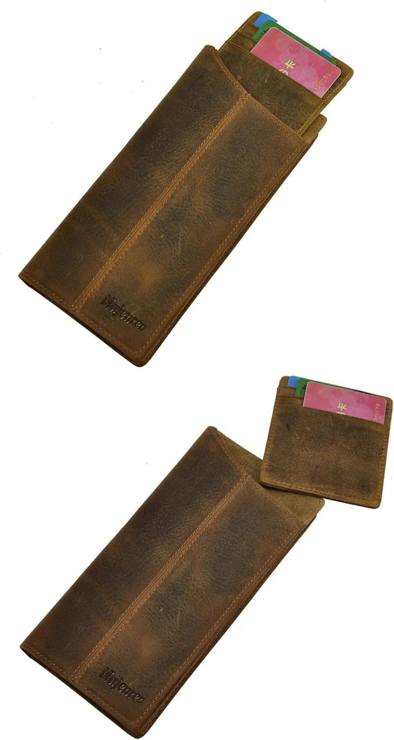 Mens Genuine Leather Bifold Wallet Organizer Checkbook Card Case Long (Light Brown with Logo)