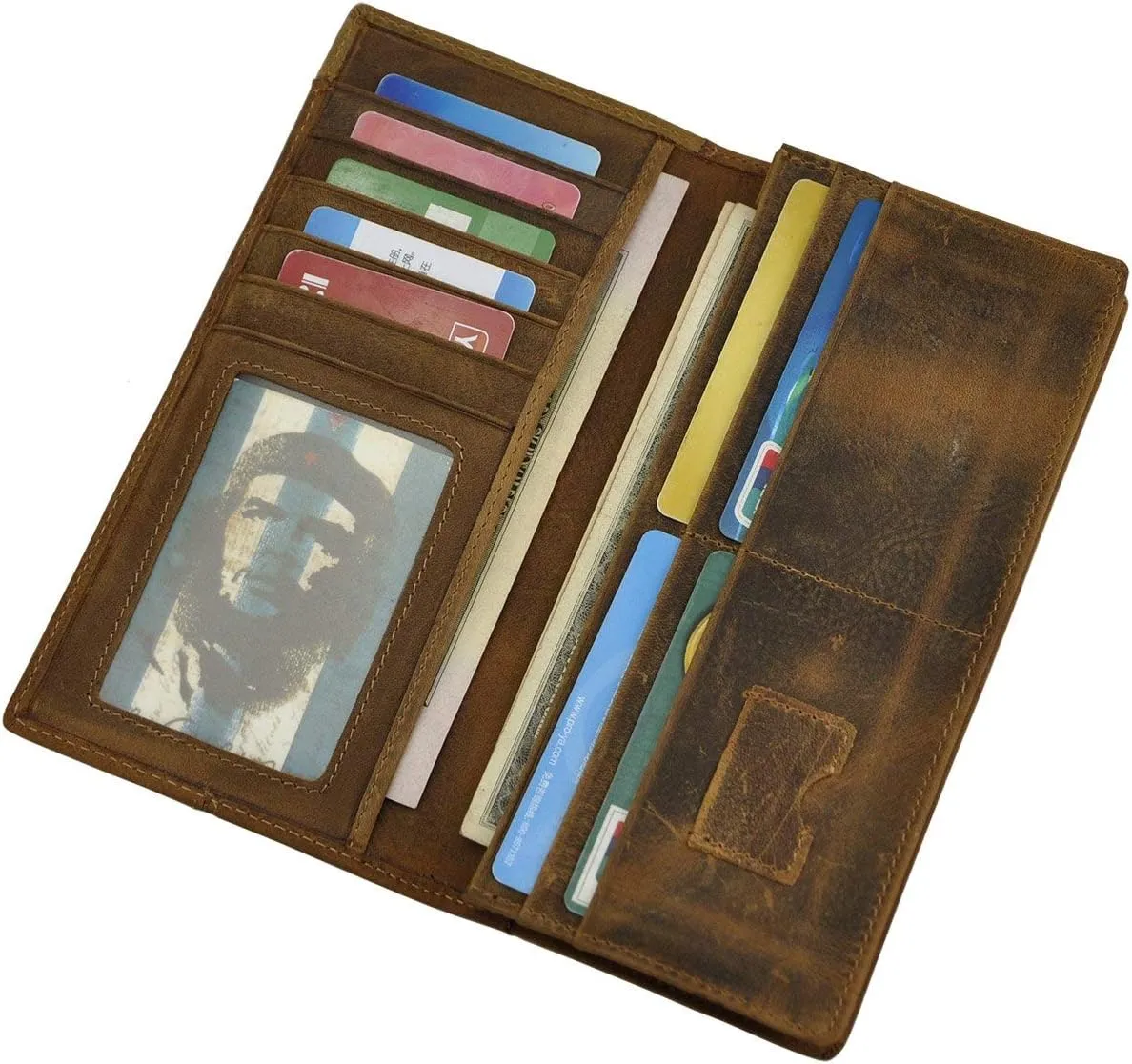 Mens Genuine Leather Bifold Wallet Organizer Checkbook Card Case Long (Light Brown with Logo)